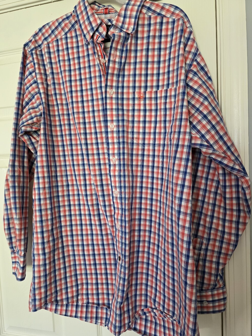 Ariat Pro Series Shirt Men LT Long Sleeve Button Down Orange Blue Plaid